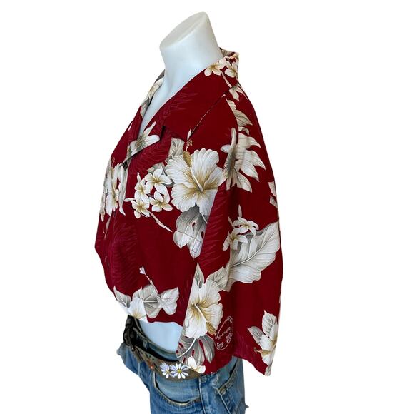 Hawaiian Shirt Button Down Crop Top One Size Boxy Coconutgirl Sunset Cotton Red - Picture 4 of 6